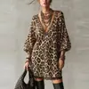 Vestido Sexy de Renda com Patchwork de Leopardo e Decote em V Profundo, Novo para Outono/Inverno 2026, Europeu e Americano, Transfronteiriço, Amazon, Puro Desejo