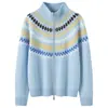 Nuevo Cárdigan de Punto Fair Isle para Mujer Otoño/Invierno, Suéter Grueso de Cachemira, Cuello Medio Alto, Cremallera, Abrigo de Punto de Invierno, Cálido