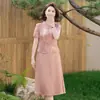 Vestido Nuevo de Verano de Alta Gama con Mangas Cortas, Elegante Ropa para Mujeres de Mediana Edad y Mayores, Elegante y Adelgazante, Vestido de Manga Corta Falso de Dos Piezas que Cubre el Vientre