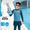 Traje de Baño Infantil Conjunto de Dos Piezas para Niños Manga Larga Pantalón Largo Protección Solar Bloqueo de Color para Niños Mayores Vacaciones Verano Traje de Baño Infantil