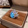 Novo Anel de Topázio em Forma de Gota Aberto com Diamante Colorido de Luxo Anel de Fogo de Artifício Aquamarine Imitação de Alta Qualidade para Mulheres