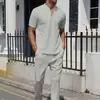 2024 Amazon transfronteiriço novo terno masculino casual manga curta gola waffle Polo calça conjunto de duas peças