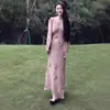 Estilo Europeo 2026 Verano Nuevo Más Vendido Elegante Estilo Diosa Socialité Vestido Largo de Manga Larga Rosa Estampado de Gama Alta para Mujer