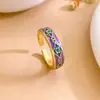 Anel Geométrico Colorido em Forma de Losango Transfronteiriço, Elegante Anel Vintage Estilo Corte Aberto Ajustável Não Desbota para Mulheres