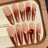 Hecho a Mano Otoño e Invierno Rojo Rubí Brillante Año Nuevo Degradado Alta Calidad Blanqueamiento Manicura Uñas Portátiles Venta al por Mayor