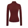 Atacado de Roupas Femininas Transfronteiriças Estilo Europeu e Americano 2025 Outono e Inverno Novidades Gola Alta Meia Cor Lisa Base Slim Manga Longa Tops