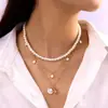 Collar de concha, perla, estrella de mar, grava de playa, festivo, transfronterizo, europeo y americano, conjunto de joyería, cadena para clavícula superpuesta, versátil, para mujer