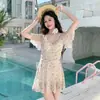Traje de baño de talla grande para mujer, falda de una pieza, suelto, cubierto de carne, ajustado, conservador, color sólido, vacaciones de primavera, traje de baño para chica gordita, al por mayor