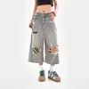 Verano 2025 Estilo Callejero Americano Vaqueros Desgastados Vintage Shorts Unisex Rectos Sueltos Lavados Pantalones Anchos Acortados Modernos