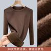 Camiseta Base de Punto para Mujer 2025 Nueva Ropa de Mujer Color Sólido Cuello Redondo Gruesa Forrada de Felpa Suéter Pulóver Cálida Capa Interior Top
