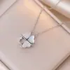 Collar para Mujer, Transfronterizo, Dos Formas de Usar, Flor de Cuatro Hojas Corazón, Corazón que se Abre y Cierra, Plegado de Amor, Lujo Ligero, Cadena de Clavícula de Gama Alta