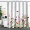 Cortina de Baño Verde Plantas de Amazon Cortina de Ducha Impermeable Antimoho Impresión Digital 3D Bosque de Flores Cortina de Baño Partición Sin Perforaciones