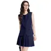 Falda Plisada Azul de Alta Gama, Moderna y Versátil para Primavera y Verano, Traje de Dos Piezas con Chaleco sin Mangas Estilo Universitario para Mujer