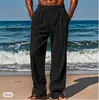 2025 Novos Calças Casuais de Verão Havaianas Masculinas Bolso Cordão Cintura Elástica Liso Confortável Respirável