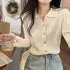 Otoño e Invierno 2023 Nuevo Suéter con Cuello Polo Diseño de Botones Cardigan de Punto Chic de Manga Larga Top Básico Negro