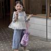 ¡Oh, Vaya!Conjunto de Tres Piezas de Chaleco de Encaje con Lazo y Tirantes Nuevo de Primavera, Atuendo de Moda Estilo Coreano para Niña Pequeña