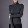 Top de punto base 100% imitación lana pura para mujer, con cuello semi alto, patrón de espiga, corte ajustado y mangas largas