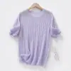 Camiseta de Tricô Leve de Seda de Amora com Manga Curta para Primavera e Verão Feminina, Ligeiramente Transparente, Lã Fina de Lyocell, Tricô Solto, Manga Meia