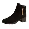 Botines de Cuero Mate con Tacón Grueso para Mujer 2026 Otoño/Invierno Nuevos Botines Chelsea de Caña Corta con Cremallera Lateral Botas Martin Cálidas con Forro de Terciopelo