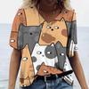 Temu Aliexpress Camiseta feminina com decote em V, moda de rua europeia e americana, top solto com impressão 3D, fabricante de suprimentos