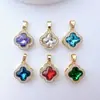 Pendente de Trevo de Quatro Folhas Banhado a Ouro Colorido Zircônia Inlaid DIY Brincos Artesanais Grampo de Cabelo Colar Acessórios de Joias Materiais