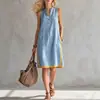Amazon 2026 Transfronterizo Europeo y Americano Verano Nuevo Ropa de Mujer Vestido Casual Holgado de Algodón y Lino sin Mangas con Cuello en V para Mujer