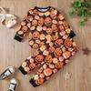 Comercio Exterior Traje de Ropa para el Hogar de Halloween para Niños y Niñas Estampado Completo Pijama Estampado de Calabaza Ropa de Moda de Dos Piezas para Niños
