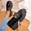 Zapatos de Mujer Negros, Zapatos Casuales Antideslizantes, Zapatos de Cuero de Primavera, Zapatos de Moda para Mujer que Aumentan la Altura, Mocasines de Plataforma de Suela Gruesa, Modernos