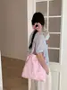 Bolsa de Ombro Rosa Suave Primavera e Verão Bolsa de Lona Floral Fresca Bolsa de Renda Dupla Uso para Menina Bolsa para Estudante Universitário