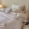 Estilo Francês de Luxo Leve Conjunto de Quatro Peças 100S Algodão de Fibra Longa de Xinjiang Conjunto de Quatro Peças Algodão Puro Bordado Macio Lençol de Cama Capa de Edredom Roupa de Cama
