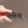 Pinza de Pico de Pato de Hojas de Diamantes Negros Completos Elegante Clip para Flequillo Clip Lateral Tarjeta para el Cabello Rojo de Internet Joyería para la Cabeza Sencilla de Moda Mujeres