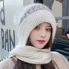 Gorro de Lana Tejido Cálido para Otoño e Invierno para Mujer, Gorro con Protección para los Oídos para Mamá Ciclista, Gorro Integrado con Bufanda, A Prueba de Frío