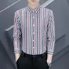 Camisa de Manga Larga a Rayas, Estilo Europeo y Americano, Promoción Principal de Primavera, Camisa Blanca para Hombres Jóvenes