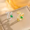 Nuevo Anillo Abierto de Serpiente con Zirconia Esmeralda Estilo Chino Lujo Ligero Anillo de Dedo Índice de Gama Alta Joyería de Moda Tendencia Venta al por Mayor