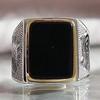 Hecheng comercio exterior Amazon nueva joyería Europa y Estados Unidos simple cuadrado personalidad gema negra anillo para hombre