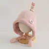 Gorro de Invierno Tejido Lindo con Orejas y Chirriador para Niños y Niñas, Gorro Cálido de Lana con Lazo