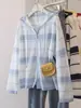 Chamarra de Punto con Capucha y Rayas de Color Contrastante, Cárdigan con Protección Solar para Mujer, Corte Holgado, Adelgazante, Camisa para Aire Acondicionado, Top para Principios de Otoño, Mujer A13356