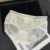 Calcinhas de Cetim com Renda Sexy Estilo Francês para Mulheres, Vazadas Respiráveis com Forro de Seda na Virilha Cintura Média para Meninas
