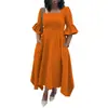 Comercio Exterior Tallas Grandes Ropa de Mujer 2025 Otoño e Invierno Transfronteriza Nueva Moda Elegante Vestido de Bolsillo con Manga de Hoja de Loto Vestido Negro