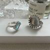 Anillo Estilo Coreano Nuevo con Textura de Papel de Aluminio para Mujer, Anillo Abierto Elegante de Moda Retro con Circonita Azul, Anillo para Dedo Índice Moderno