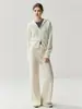 Traje de cachemira de punto gofre estilo old money para mujer, cárdigan holgado con capucha, pantalones de pierna ancha, abrigo grueso de punto para otoño e invierno, estilo casual
