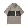 Camisa Polo com Bolsos Patch Color Block para Homem, Verão 2026, Corte Solto, Versátil, Top Fashion de Manga Curta, Algodão Khaki de Corte Solto