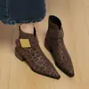 Botas de Couro Macio Estampa de Leopardo Bico Fino Salto Bloco Estilo Street Style Cool Sassy Femininas Estilo Outono Super Bonitas Super Quentes Estilosas Sapatos Outono/Inverno