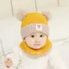 Chapéu de Lã Infantil forrado com lã quente Chapéu Tricotado Pulôver para Meninos e Meninas Estudantes Coreanos Bonito Roupa de Bebê Chapéu Cachecol