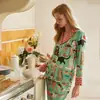 [Gato Cafetero] Pijama de Seda Helada Estilo Dibujo Animado Japonés para Mujer, Manga Larga Primavera y Otoño, Ropa de Casa Linda y Dulce Estilo Ins para Mujer
