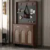 Gabinete de Zapatos Retro de Ratán Entrada de Sala de Estar Agujero Integrado Perchero Taquilla de Almacenamiento para Entrada del Hogar Tablero