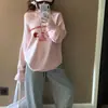 Sudadera Delgada con Estampado de Letras y Cuello Asimétrico Estilo Coreano Perezoso para Mujer 2025 Nueva Moda Versátil Holgada Top Rosa