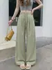 Pantalones de pierna ancha de seda de hielo Yamamoto para mujer, delgados de verano, casuales, holgados, estilo relajado, cintura alta, adelgazantes, secado rápido, rectos