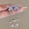 Brincos Flor de Zircônia Folha Quatro Folhas Agulha de Prata S925 Brincos de Nicho de Alta Qualidade Moda Super Fada Brincos com Franja de Pérola para Mulheres