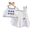 2413X Conjunto de Dos Piezas para Niñas 2026 Primavera y Verano Nuevo Estilo Étnico Bordado Top de Tirantes y Falda